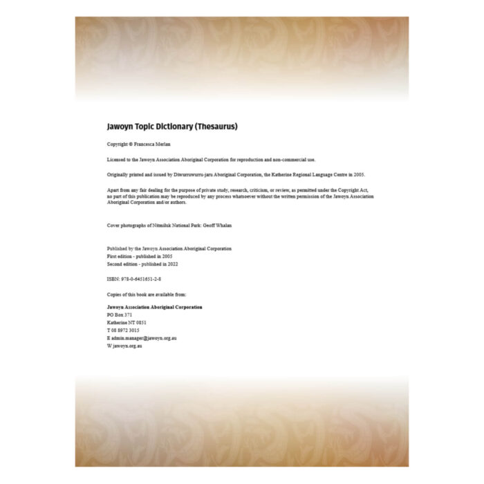 Jawoyn Topic Dictionary (Thesaurus) - Image 2